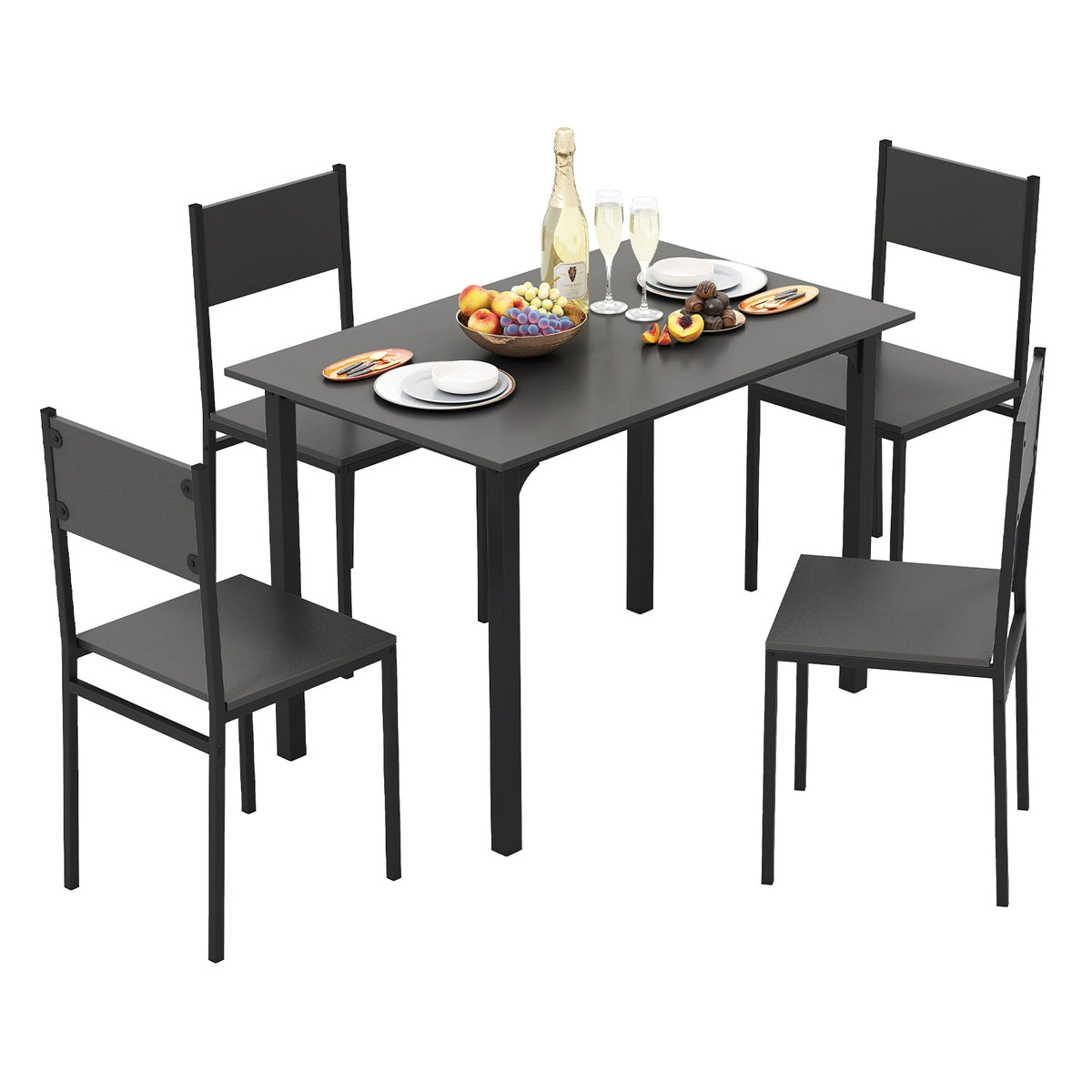 5-Piece Modern Kitchen Dining Room Furniture with Wood Rectangular Table-Coffee
