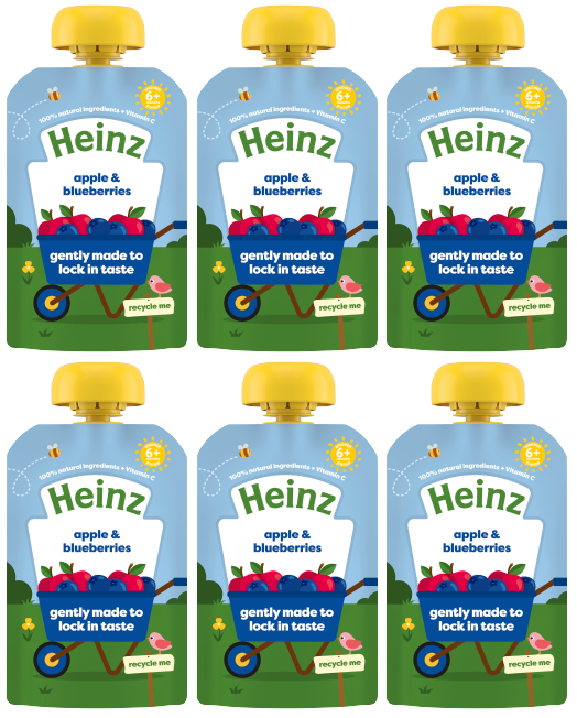6 X Heinz Baby Apfel- & Heidelbeer-Quetschbeutel 100g