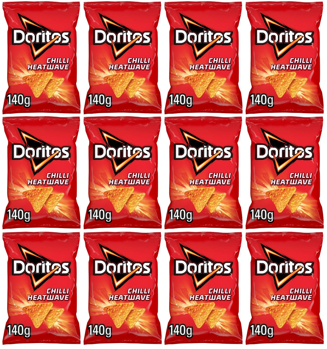 12 x Patatas fritas Doritos Chilli Heatwave Tortilla Chips Bolsa para compartir 140G