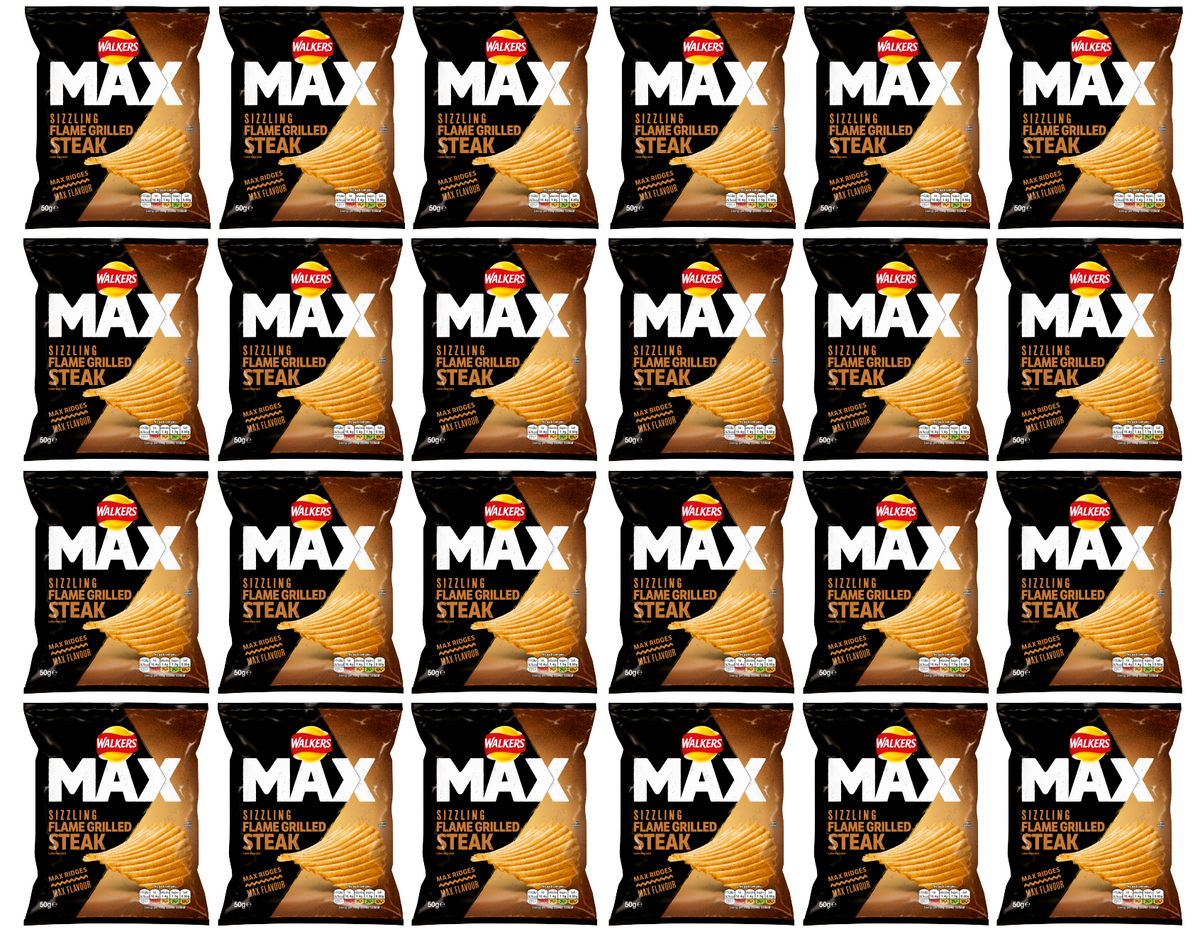 24 x Walkers Max Flame Grilled Steak 50Gm