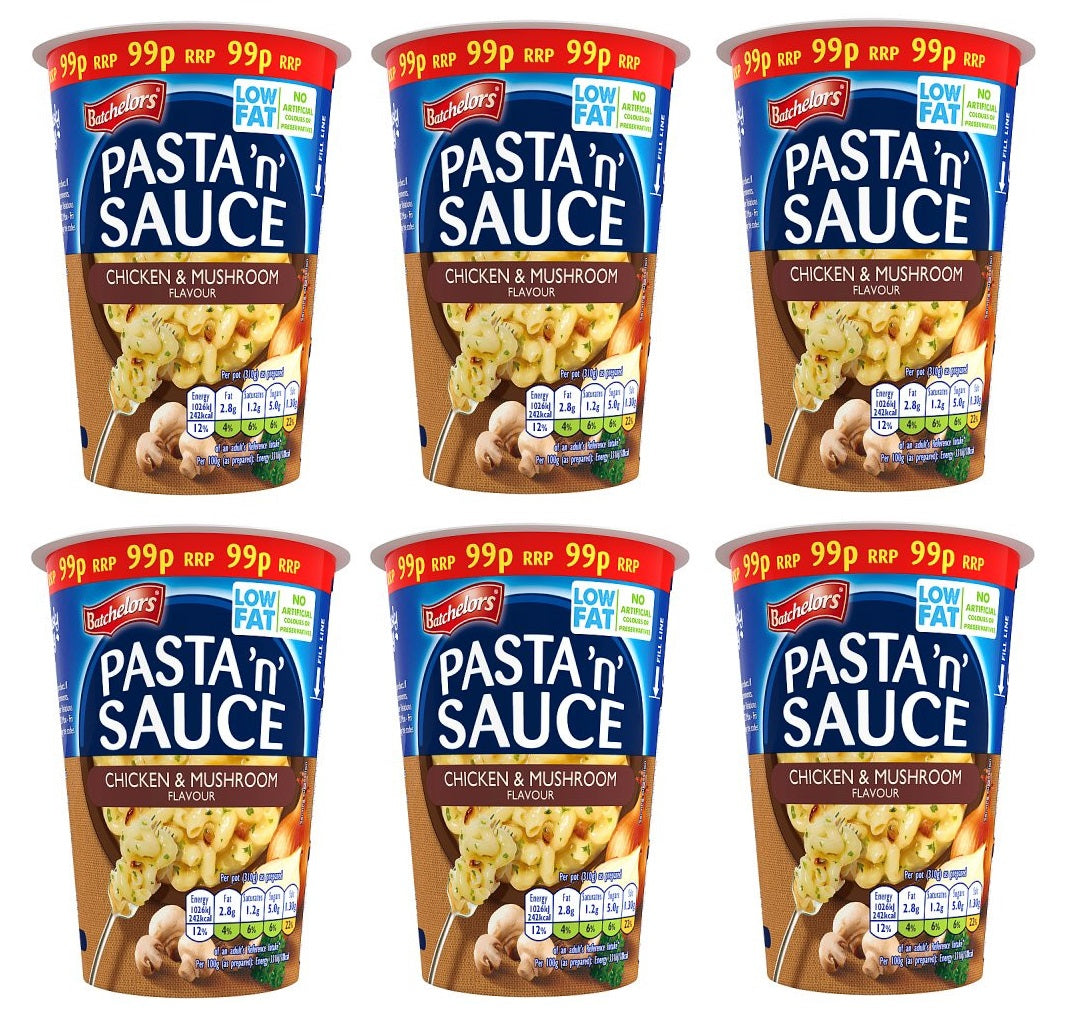 6 X Batchelors Pasta N Sauce Becher Hähnchen & Pilz 65G
