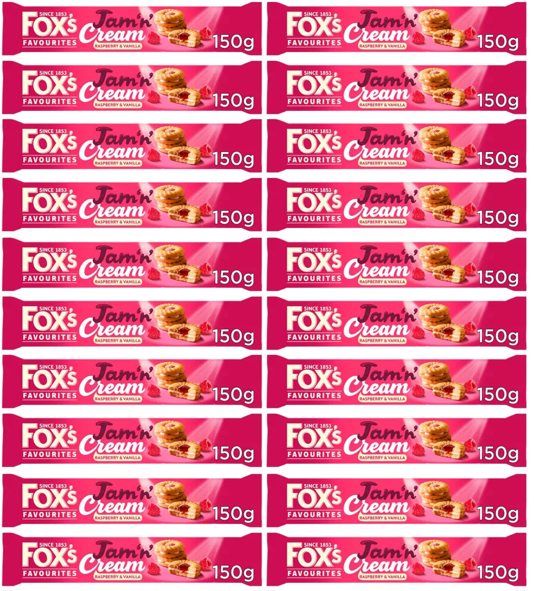 Mermelada y Nata Frambuesa y Vainilla Fox's Favourites 150g | Caja de 20