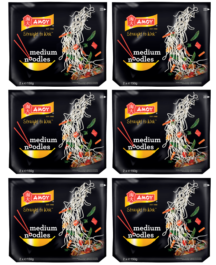 6 x Amoy Straight To Wok Medium Noodles 2X150G