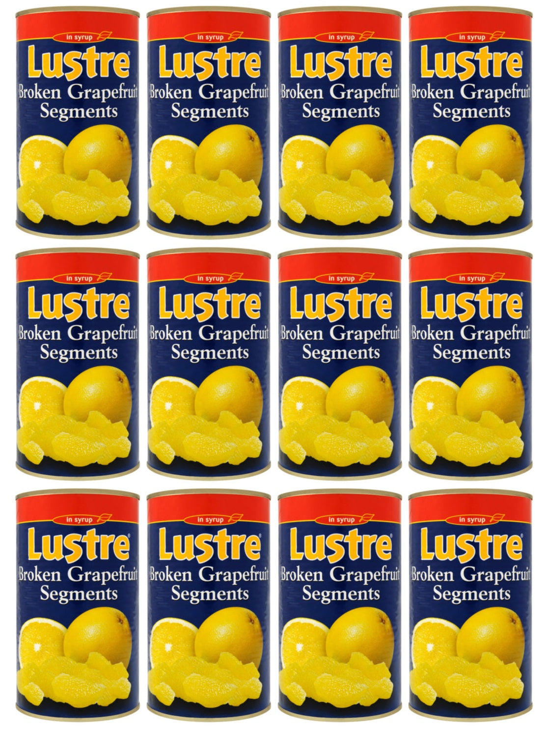 12 x Segmentos de pomelo roto Lustre en almíbar 1,25 kg