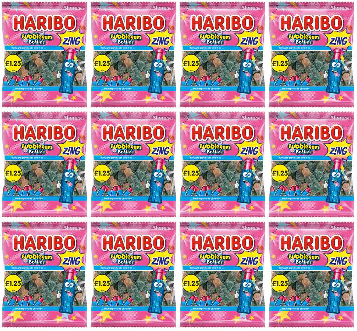 12 x Haribo Bubblegum Bottles Zing - 140GM