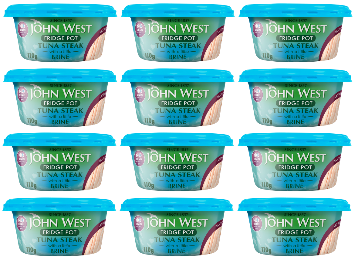 John West No Drain Tuna Steak in Brine Fridge Pots 110g (Pack of 12)