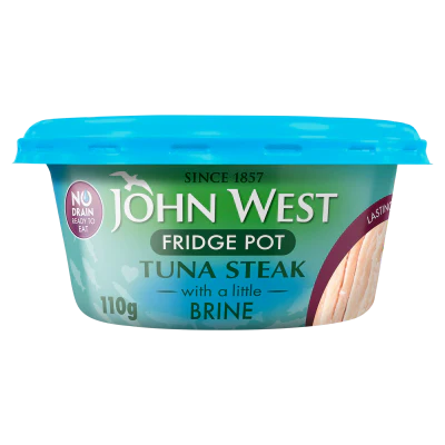 John West No Drain Tuna Steak in Brine Fridge Pots 110g (Pack of 12)