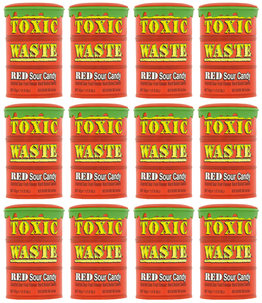 12 x Toxic Waste - Rote Saure Süßigkeiten 42 g