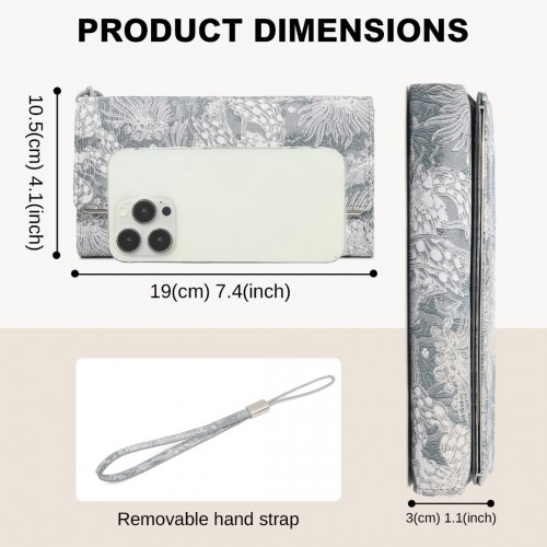 WTM2448 - Miss Lulu Elegant Women's Long Purse with Detachable Wrist Strap And Multi-Card Organizer - Grey