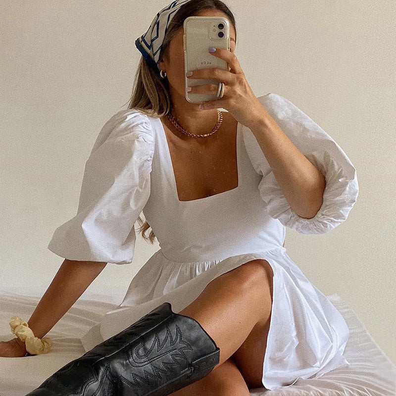 Princess Sleeves One-neck Sexy Backless Slim Slim Dress