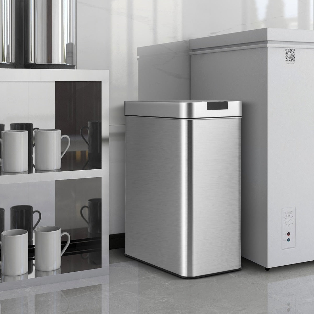 50L Slim Kitchen Trash Can with Wing Lids-Silver