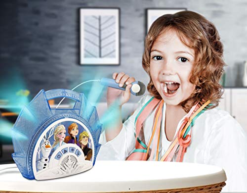 EKids FR-115F2eKids Frozen Sing Along Boombox with Microphone, Built in Music, Flashing Lights,Connects Mp3 Player Aux in Audio Device,blue