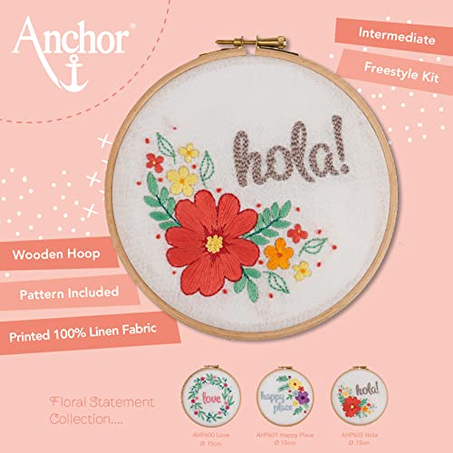 Anchor Embroidery Hoop Kit, Hello, (diam) 13cm