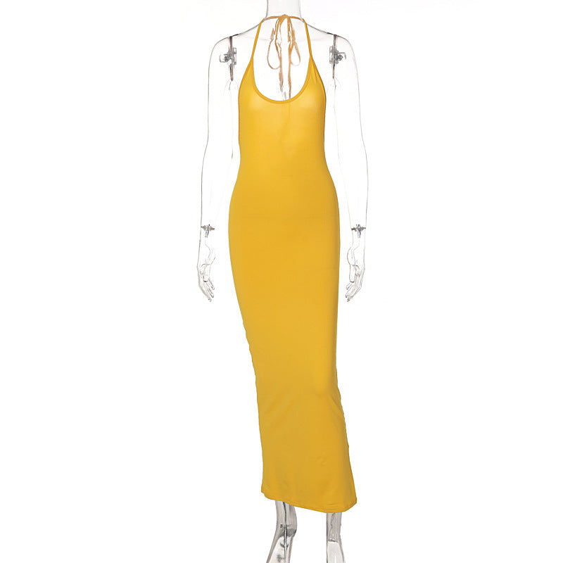 Women's Fashion U Neck Backless Lace-Up Dress