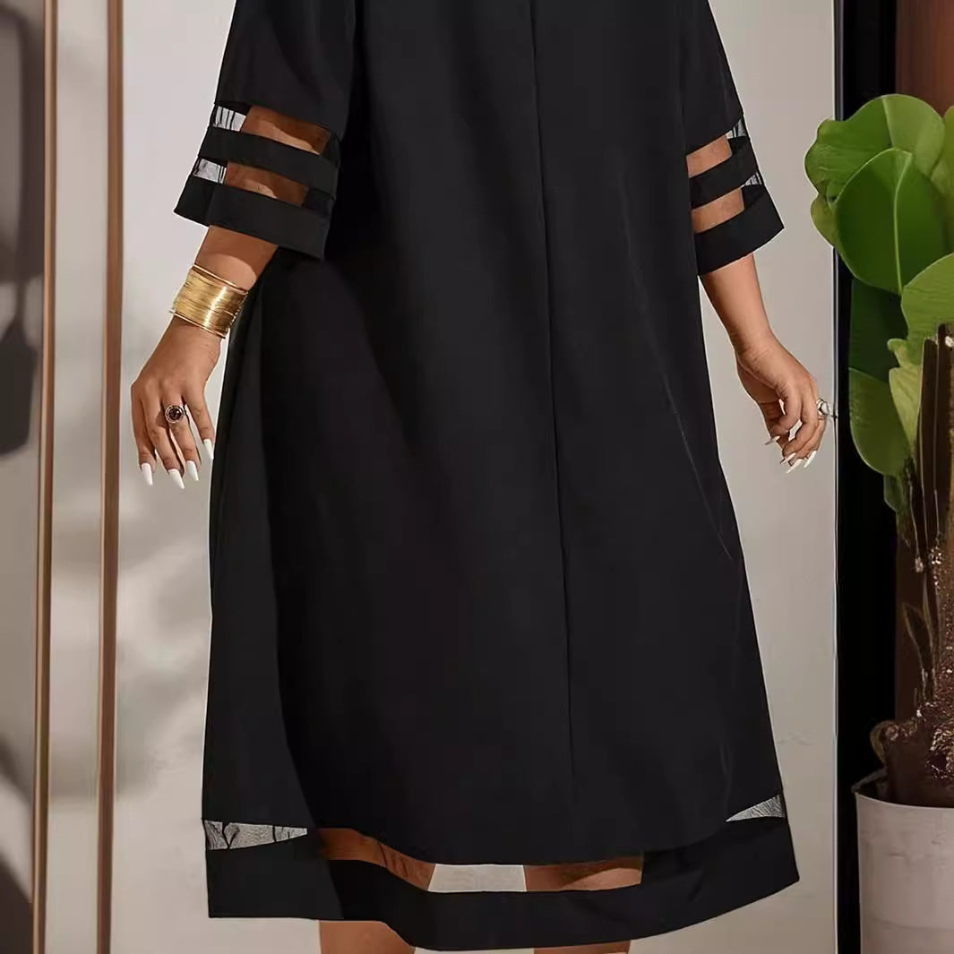 Women's Clothing Patchwork Round Neck Elegant Dress