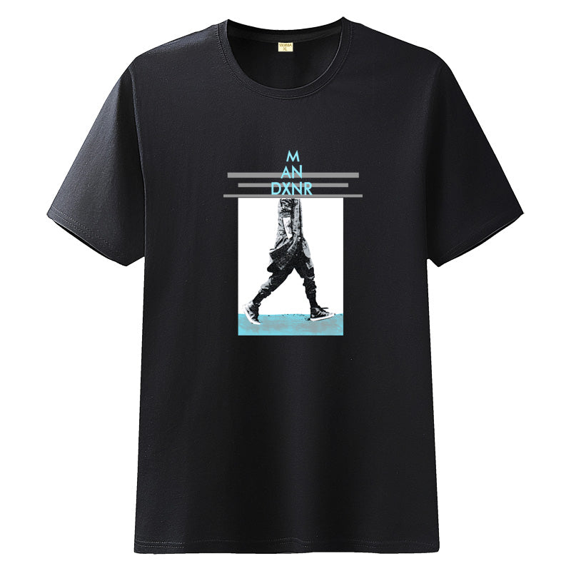 Loose trend half-sleeved white collar round neck T-shirt