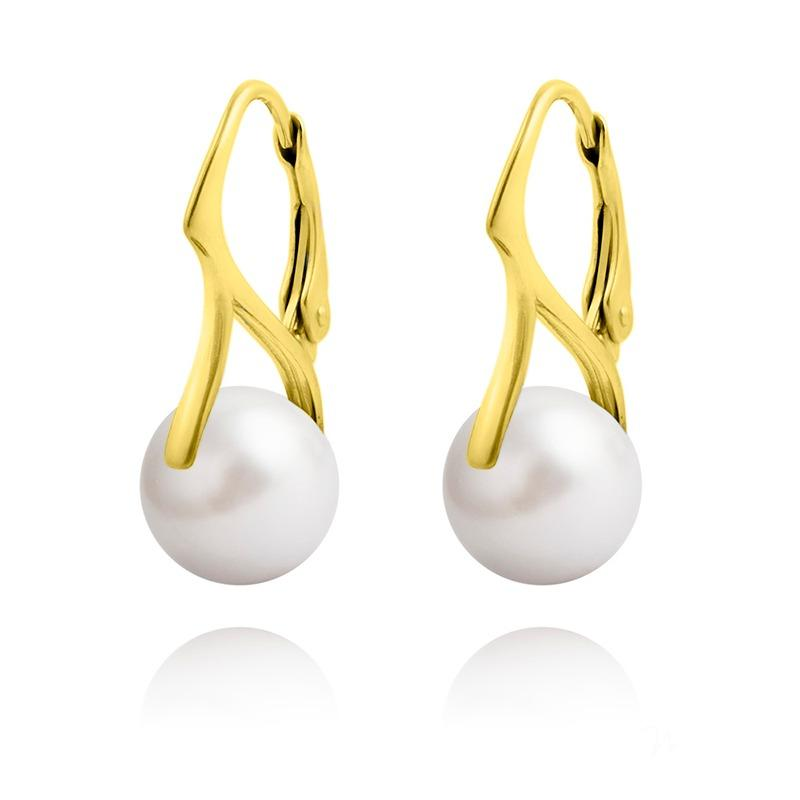 24K  Gold  White Pearl Earrings