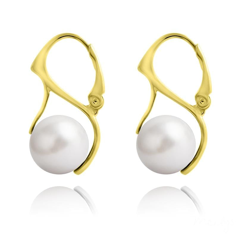 24K  Gold  White Pearl Earrings