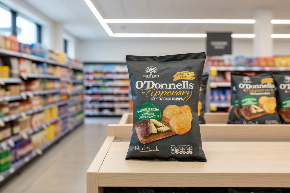 12 x Patatas fritas con queso cheddar y Ballymaloe Relish O Donnells 125 g