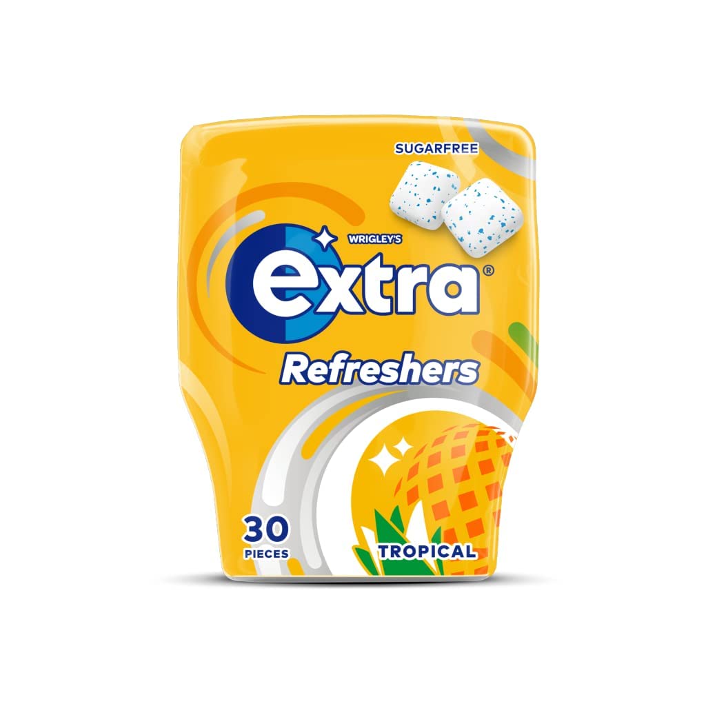 Wrigley's Extra Refreshers Sugarfree Chewing Gum, Tropical Flavour Bottle, 1 x 30 Pack