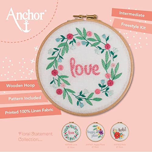 Anchor Embroidery Hoop Kit, Love, (diam) 13cm