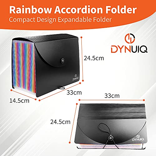 DYNUIQ File Organiser Pocket Document Organiser, Folder with Foldable Lid and Multi-Coloured Labels, A4 Expanding File Folder Organiser and Document Storage Box File