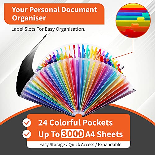 DYNUIQ File Organiser Pocket Document Organiser, Folder with Foldable Lid and Multi-Coloured Labels, A4 Expanding File Folder Organiser and Document Storage Box File