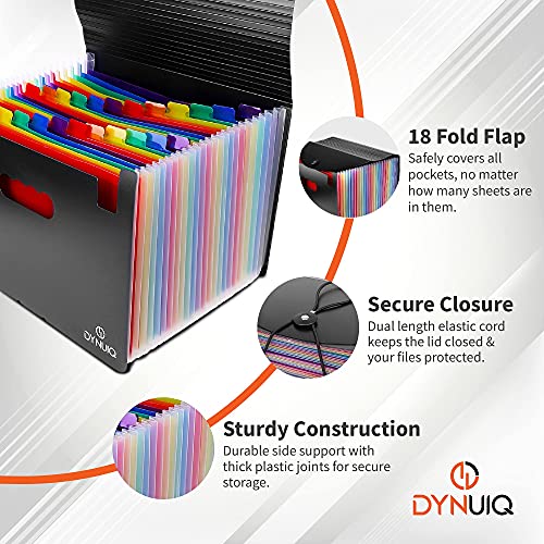 DYNUIQ File Organiser Pocket Document Organiser, Folder with Foldable Lid and Multi-Coloured Labels, A4 Expanding File Folder Organiser and Document Storage Box File