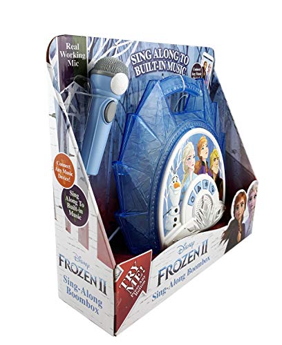 EKids FR-115F2eKids Frozen Sing Along Boombox with Microphone, Built in Music, Flashing Lights,Connects Mp3 Player Aux in Audio Device,blue