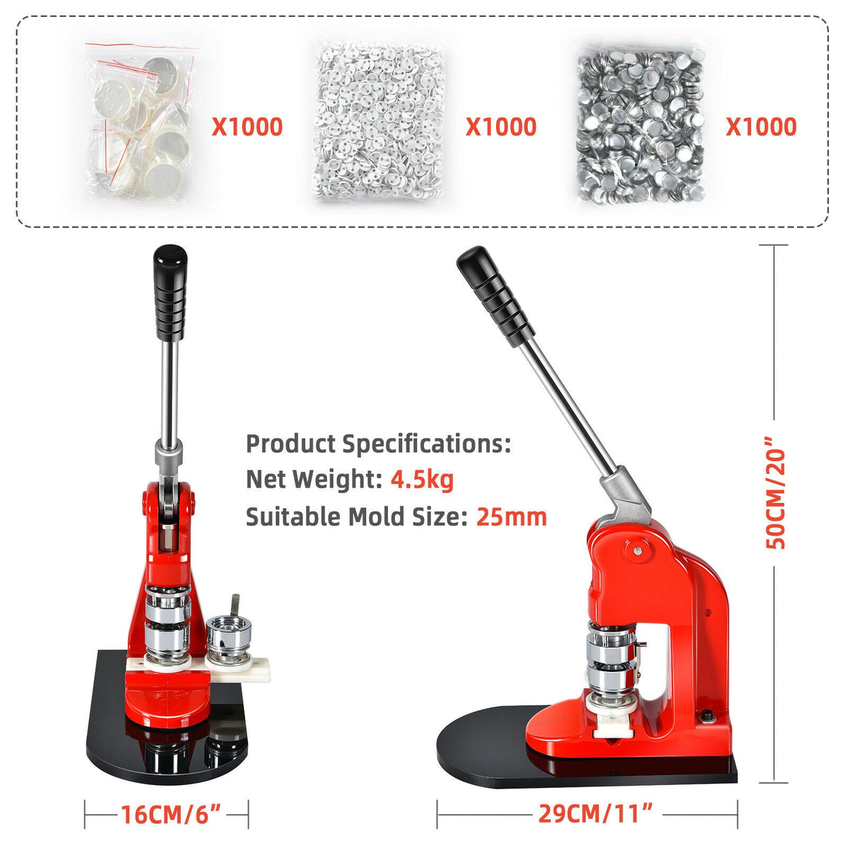 Badge Maker Pin Button Machine 25mm 1000 Cutter Kits