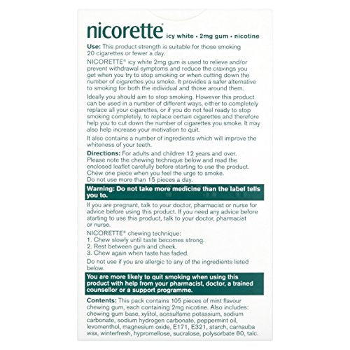 Nicorette Gum, 2 mg, Icy White, 105 Gums