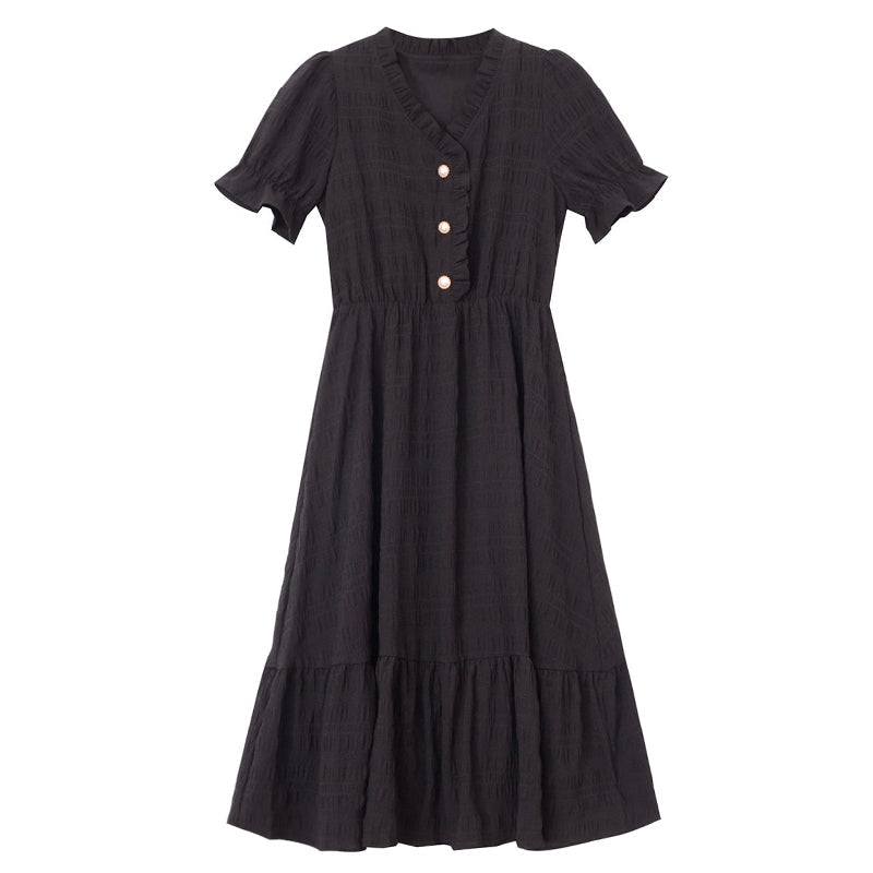 French Vintage V Neck White Dress