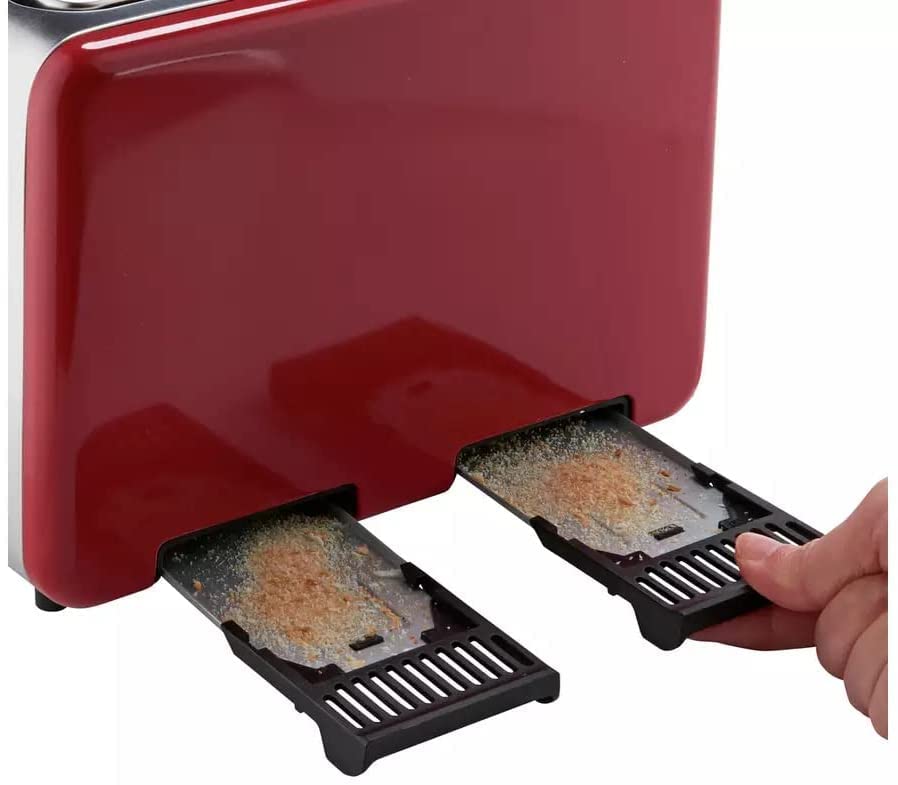 Cookworks 4 Slice Toaster Its Brushed Stainless-Steel And Red Design