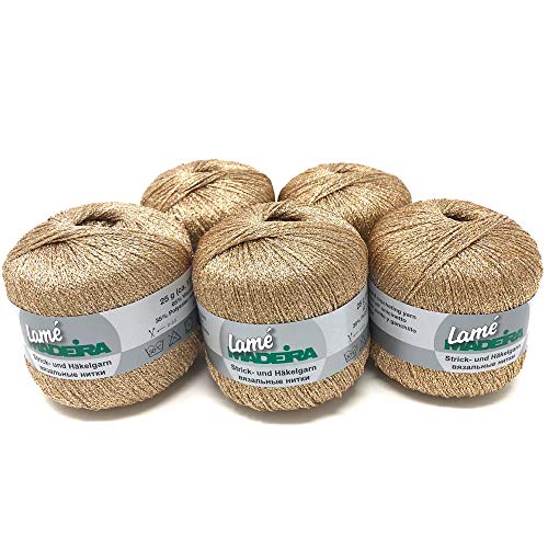 MADEIRA Lamé Metallised Crochet Yarn and Knitting Yarn 5 x 25 g