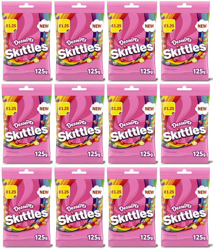 12 x Skittles Desserts Bolsa de caramelos con sabor a postres - 125 g