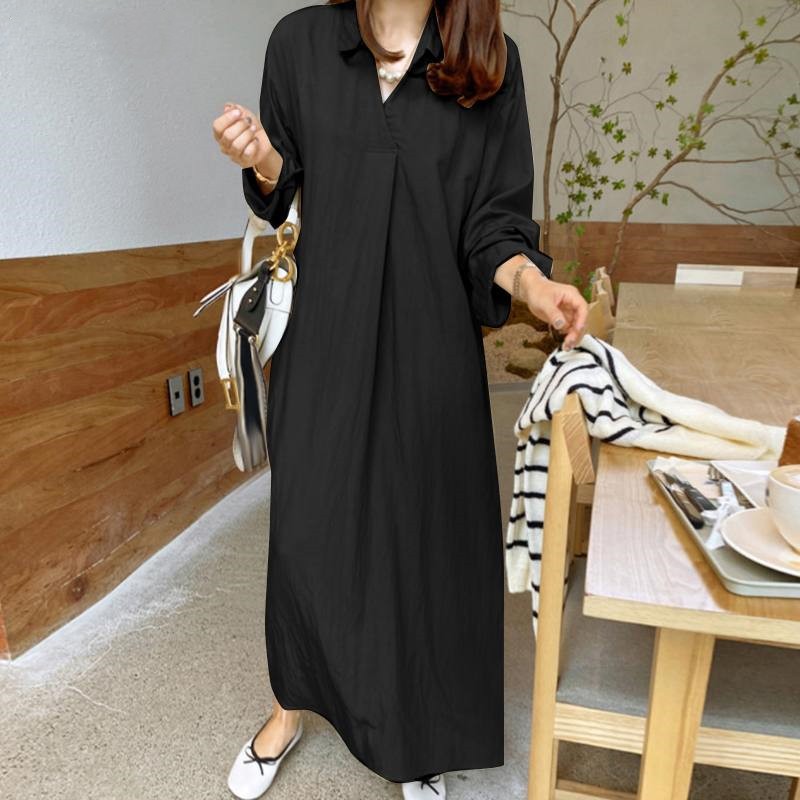 New Solid-color Turn-down CollarCotton-linen Long-sleeve