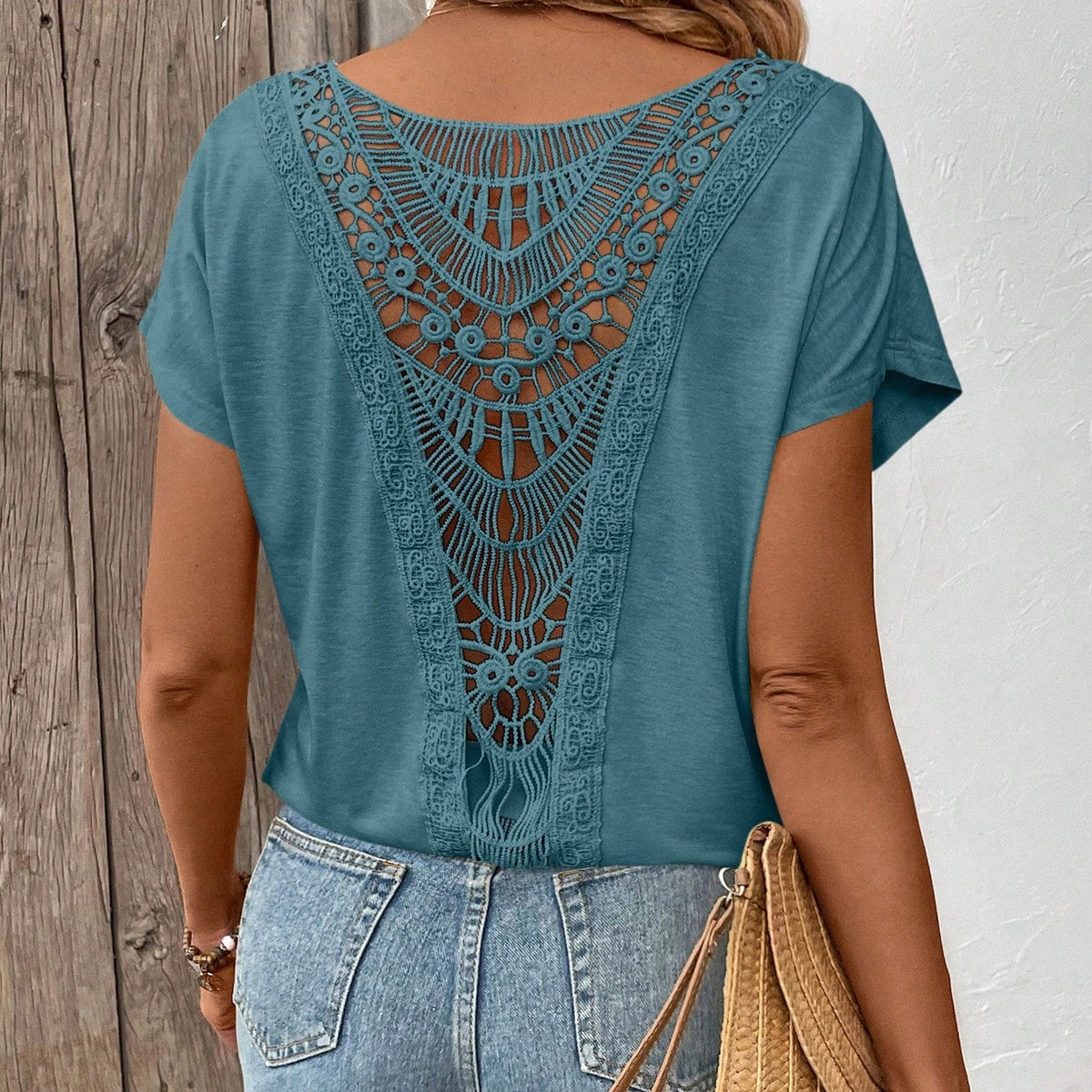 Neck Lace Patchwork Summer Short Sleeve T-Shirt