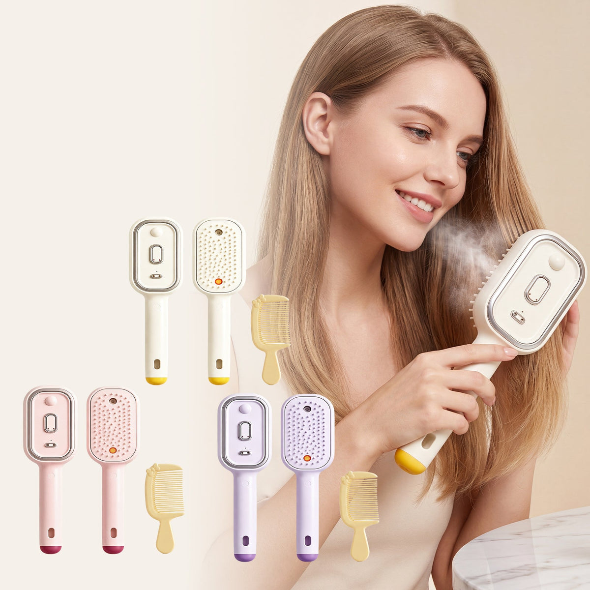 Electric Spray Airbag Beige Massage Brush Yellow Hairbrush Set