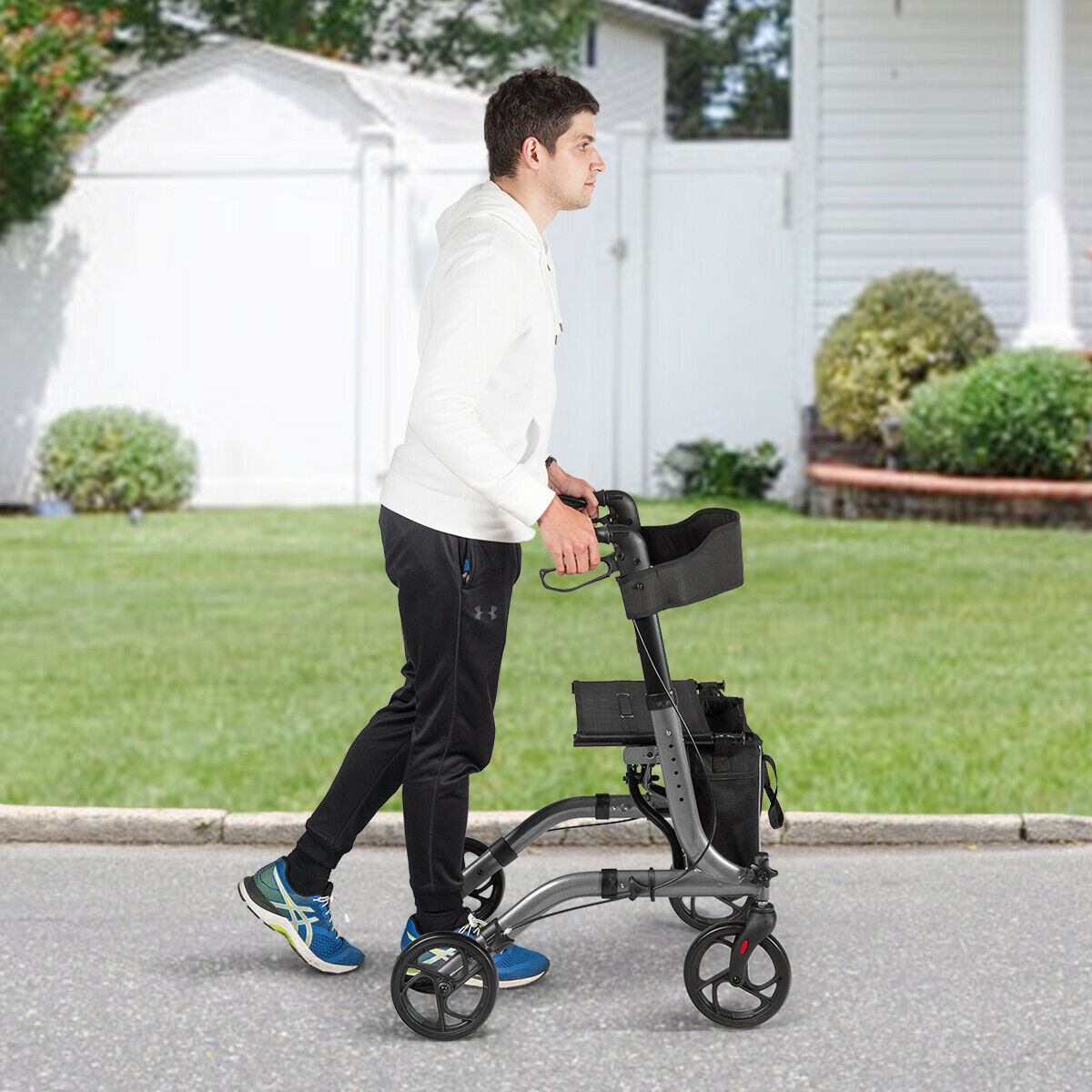 Folding Aluminium Rollator Walker Mobility Aid With 4 Wheels-Black