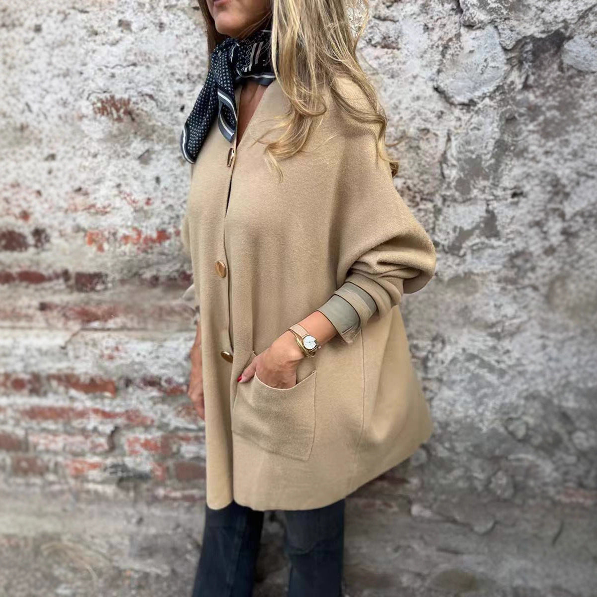 New Mid-length Solid Color Casual Single-breasted Cardigan Jacket