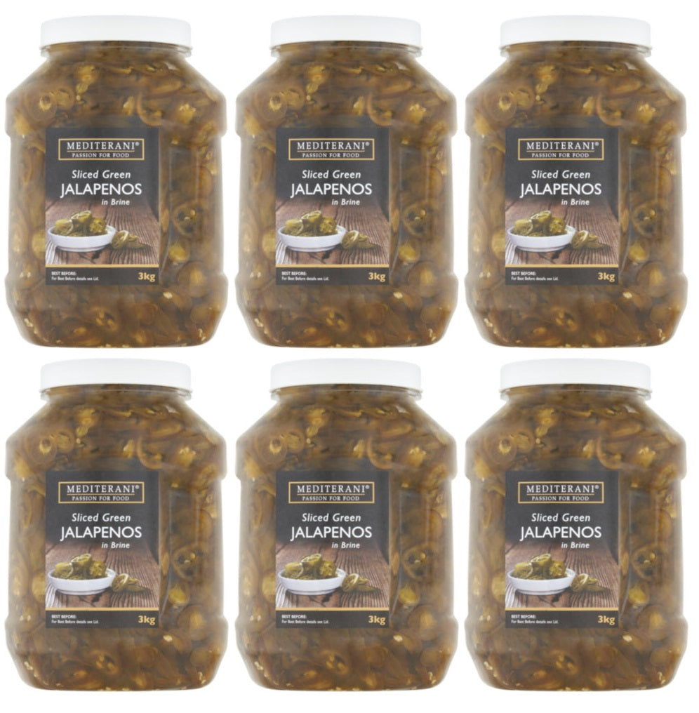 6 x Jalapeños Verdes en Rodajas Mediterráneos en Salmuera 3 kg