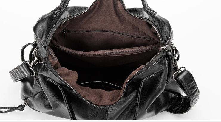 Autumn and winter new Messenger bag washed leather large capacity motorcycle bag handbags shoulder bag ladies big bag