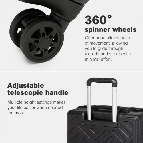 KSS2495 - Supercase 3-Piece Sleek Geometric Pattern Hard Shell ABS+PC Suitcase Set with TSA Lock For Effortless Travel - Black