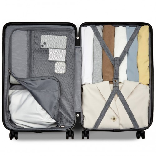 KSS2495 - Supercase 3-Piece Sleek Geometric Pattern Hard Shell ABS+PC Suitcase Set with TSA Lock For Effortless Travel - Black