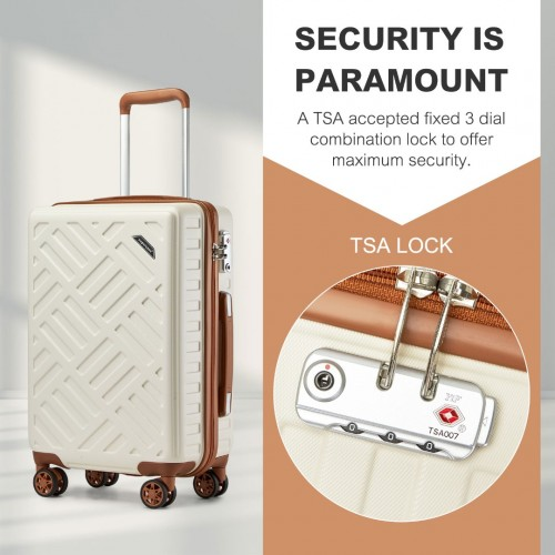 KSS2495 - Supercase 20 Inch Sleek Geometric Pattern Hard Shell ABS+PC Cabin Carry-On Suitcase with TSA Lock - Cream And Brown
