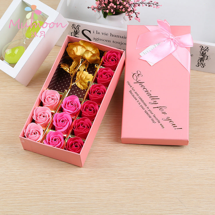Valentine's Day Rose Gift Box 24k Gold Foil Rose Soap Flower