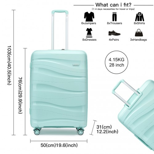 K2094L - Kono 28 Inch Lightweight Polypropylene Hard Shell Suitcase With TSA Lock - Mint Green