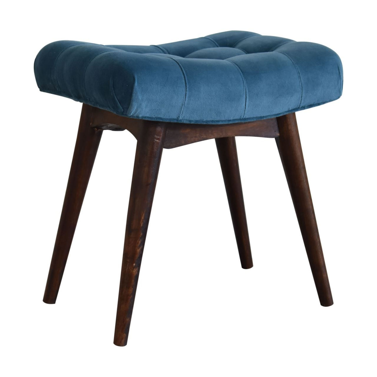 Artisan Mini Teal Cotton Velvet Curved Bench