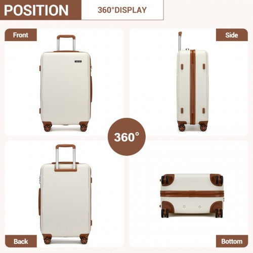 KSK2494 - Kono 28 Inch Minimalist Hard Shell ABS+PC Check-In Suitcase with TSA Lock 360° Spinner Wheels - Cream And Brown
