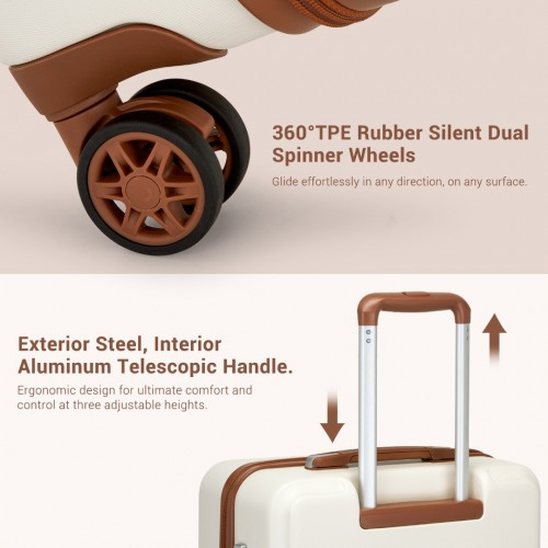 KSK2494 - Kono 28 Inch Minimalist Hard Shell ABS+PC Check-In Suitcase with TSA Lock 360° Spinner Wheels - Cream And Brown